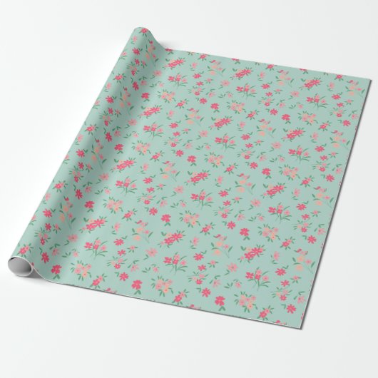 Blume Dainty Pink Aquamarin Geschenkpapier (Ungerollt)
