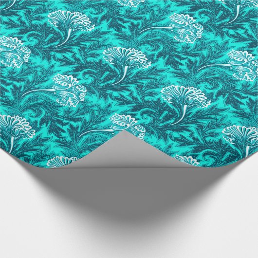Blume Damask, Türkis und Aquamarin Blau Geschenkpapier (Ecke)