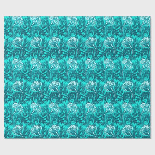 Blume Damask, Türkis und Aquamarin Blau Geschenkpapier (Flach)