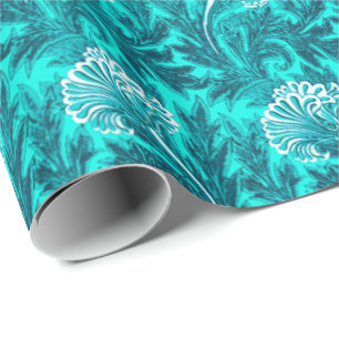 Blume Damask, Türkis und Aquamarin Blau Geschenkpapier