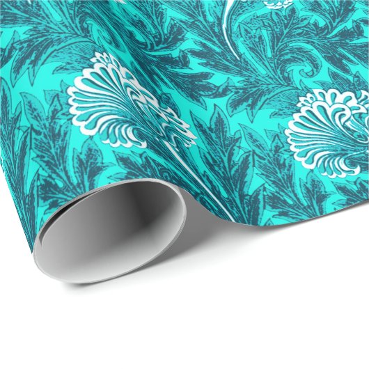 Blume Damask, Türkis und Aquamarin Blau Geschenkpapier (Rolleneckpunkt)