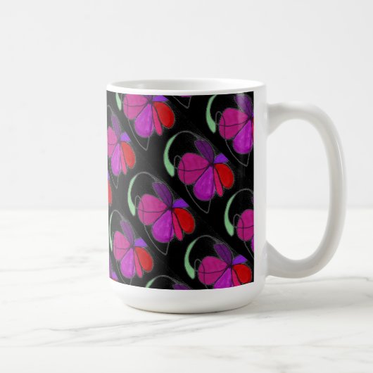 "Blume Dance on Black Tiled" Abstrakte Design-Tass Kaffeetasse (Rechts)
