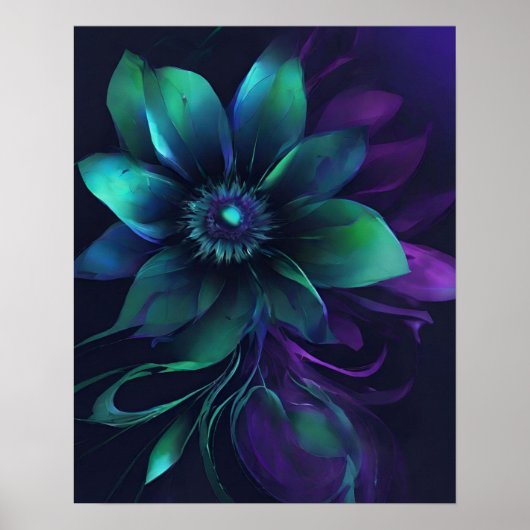 BLUME DARK AQUAMARIN LILA ART POSTER (Vorne)