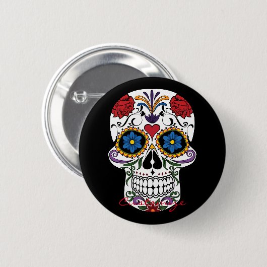 Blume Decorated Human Skull Art Thunder_Cove Button (Vorne & Hinten)