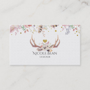 Blume & Deer Antlers Boho Chic Glam Visitenkarte