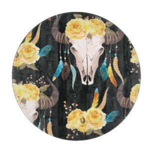Blume Dekoriert Buffalo Skull Nahtlos Schneidebrett