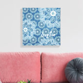 Blume & Denim verblasste Aqua-Quadrat-Leinwand Leinwanddruck (Insitu (Wohnzimmer))