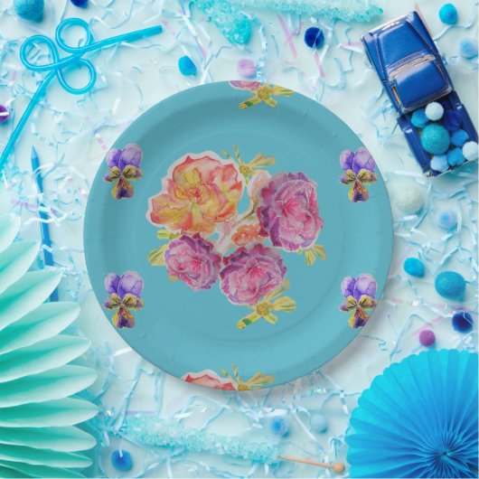 Blume der aquamarinen Rose Musterpapierplatte Part Pappteller (Party)