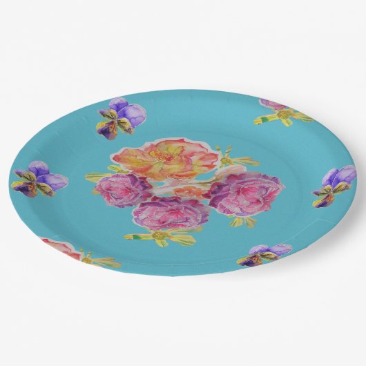 Blume der aquamarinen Rose Musterpapierplatte Part Pappteller (Schrägansicht)