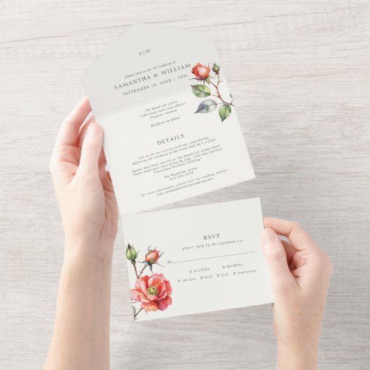 Blume der Aquarellfarben-Rose All In One Einladung (Abreißen)