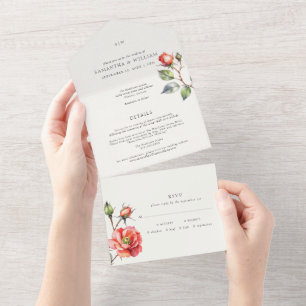 Blume der Aquarellfarben-Rose All In One Einladung