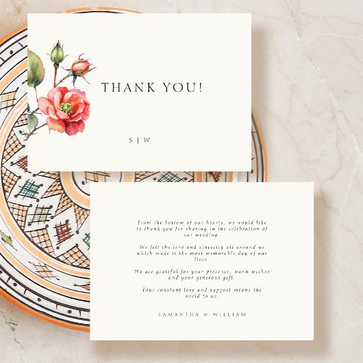 Blume der Aquarellfarben-Rose Hochzeit Dankeschön Dankeskarte
