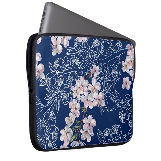 Blume der Aquarellfärbung mit Zweiglinie Laptopschutzhülle (Vorne Rechts)