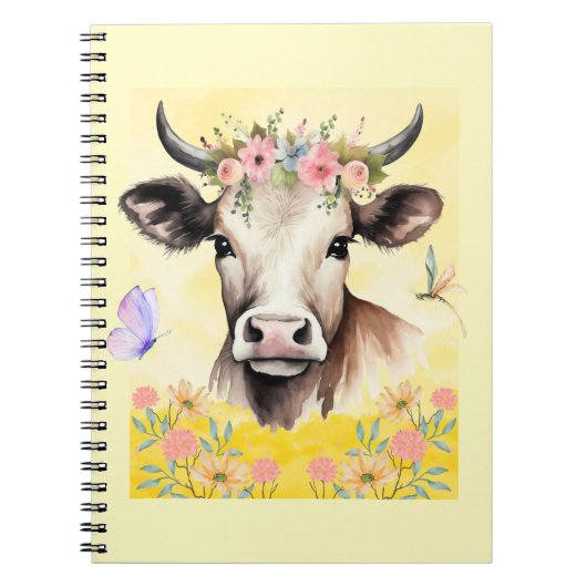Blume der Aquarellkühe auf einer Wiese Notizblock (Vorderseite)
