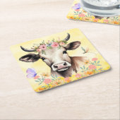 Blume der Aquarellkühe auf einer Wiese Rechteckiger Pappuntersetzer (angewinkelt)