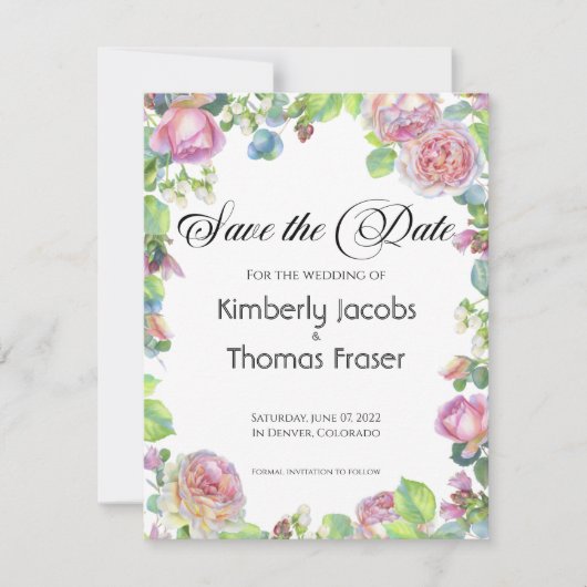 Blume der Aquarellröte Save the Date (Vorderseite)