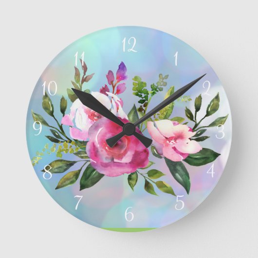Blume der Aquarellwand Runde Wanduhr (Vorderseite)