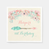 Blume der Arrow-Wasserfarben-Federn Rosa Pfirsichm Serviette (Vorderseite)