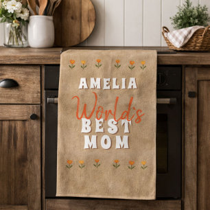 Blume der besten Mama der Welt in rustikaler Beige Geschirrtuch