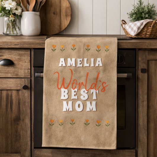 Blume der besten Mama der Welt in rustikaler Beige Geschirrtuch