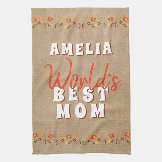Blume der besten Mama der Welt in rustikaler Beige Geschirrtuch (Vertikal)