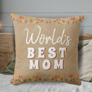 Blume der besten Mama der Welt in rustikaler Beige Kissen