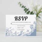 Blume der blauen Linie RSVP Karte (Stehend Vorderseite)