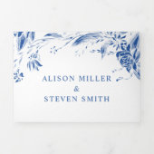 Blume der blauen, weißen Linie Foto Hochzeit Dreifach Gefaltete Einladung (Cover)