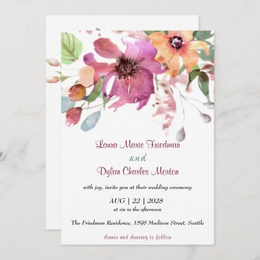 Blume der Blüte, Fuchsien und Orangen Einladung (Vorne/Hinten)