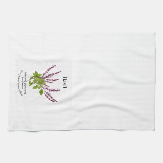 Blume der botanischen Basilika-Pflanze und Text Geschirrtuch (Horizontal)