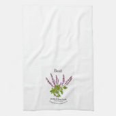Blume der botanischen Basilika-Pflanze und Text Geschirrtuch (Vertikal)