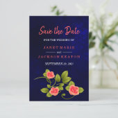 Blume der dunkelblauen und korallenfarbenen Rose Save The Date (Stehend Vorderseite)