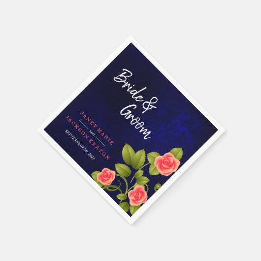 Blume der dunkelblauen und korallenfarbenen Rose Serviette (Ecke)