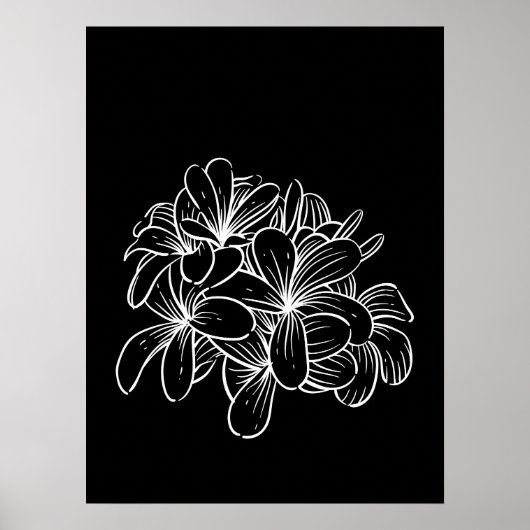 Blume der einfachen Minimal Floral Line Schwarz-we Poster (Vorne)