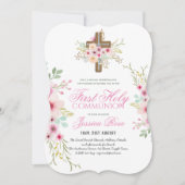 Blume der ersten HOLY-Kommune kreuzen rosa Einladung (Vorderseite)