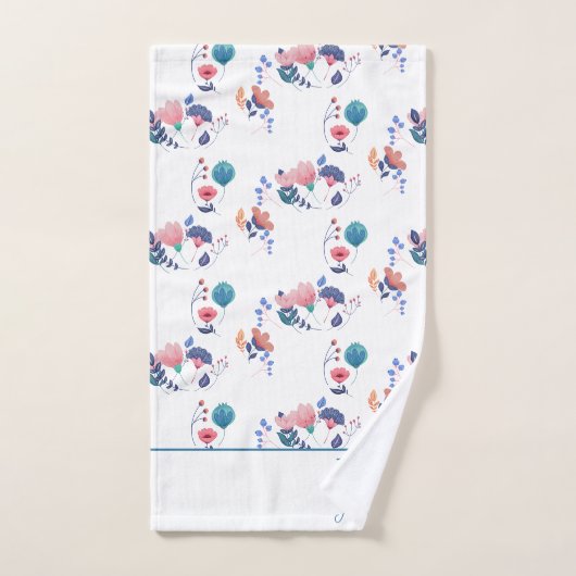 Blume der farbenfrohen Folk Art Monogram Badhandtuch Set (Handtuch)