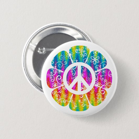 Blume der farbenfrohen Friedenssymbol Button (Vorne & Hinten)
