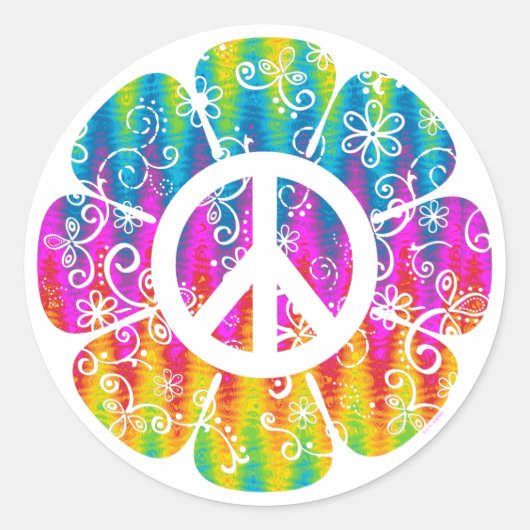 Blume der farbenfrohen Friedenssymbol Runder Aufkleber (Vorderseite)