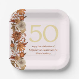 Blume der Frau im Herbst 50. Geburtstag Pappteller