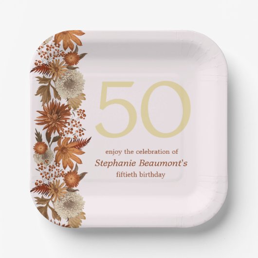 Blume der Frau im Herbst 50. Geburtstag Pappteller (Vorderseite)