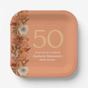Blume der Frau im Herbst 50. Geburtstag Pappteller