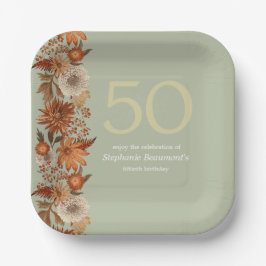 Blume der Frau im Herbst 50. Geburtstag Pappteller