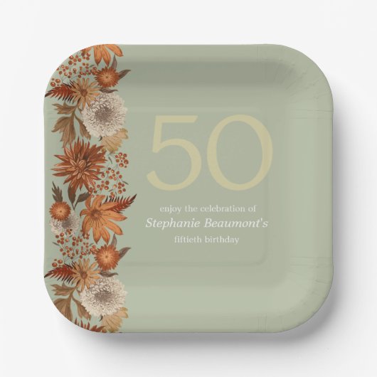 Blume der Frau im Herbst 50. Geburtstag Pappteller (Vorderseite)