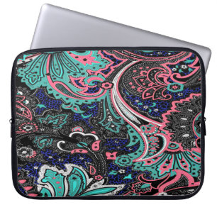 Blume der Freude Aquamarin Rosa Blau Schwarz Laptopschutzhülle