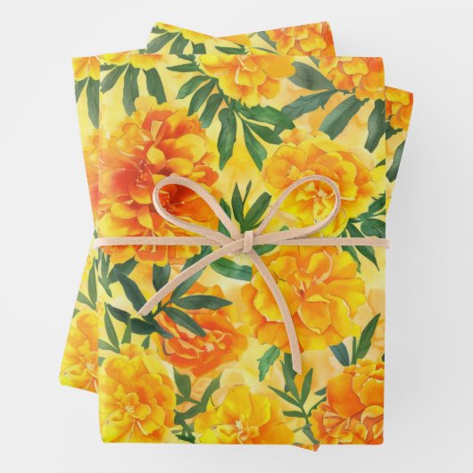Blume der gelben und orangen Marigold-Art Geschenkpapier Set (Beispiel)