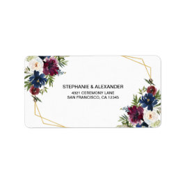 Blume der geometrischen Rahmen-Burgund-Marine Adressaufkleber