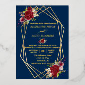 Blume der geometrischen Rahmen Burgundy Folieneinladung (Vorderseite)