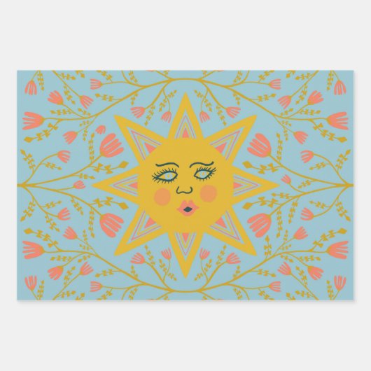 Blume der geometrischen Sonnen Reben Rosa Grün Geschenkpapier Set (Vorderseite 3)