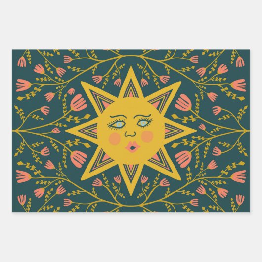 Blume der geometrischen Sonnen Reben Rosa Grün Geschenkpapier Set (Vorderseite 2)