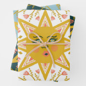 Blume der geometrischen Sonnen Reben Rosa Grün Geschenkpapier Set (Beispiel)